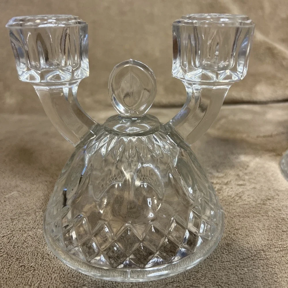 Pair (2) Imperial Glass Double‎ Candlestick Holders Tradition Pattern Stem #165